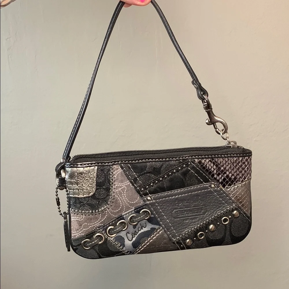 Coach Small Patchwork Wristlet in Black and Metallic Silver *READ*